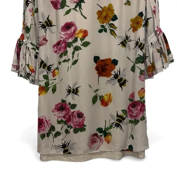 Gucci Floral Bee Silk Mini Dress IT38 US2 Pleated Front Long Sleeve Spring EUC - Picture 12 of 14
